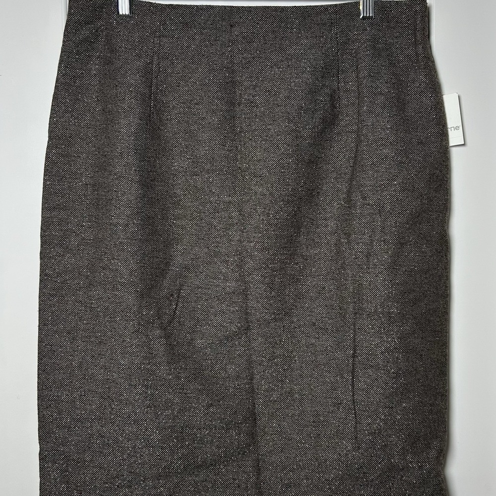 Liz Claiborne Brown Lurex Wool Blend Tweed Pencil Midi Skirt Dark Academia Style